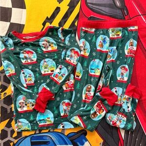Little sleepies Pixar Christmas Disney Red and Green Pajama Set boy girl 4T